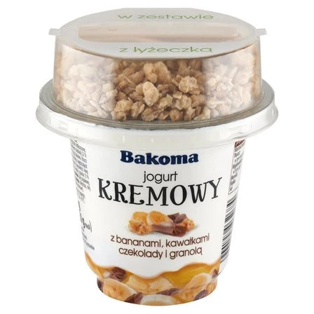 BAKOMA Jogurt kremowy z bananami kawałkami czekolady i granolą 230 g